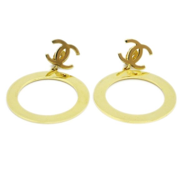 CHANEL CC Logos Shaking Hoop Motif Earrings Clip-O - Picture 1 of 4